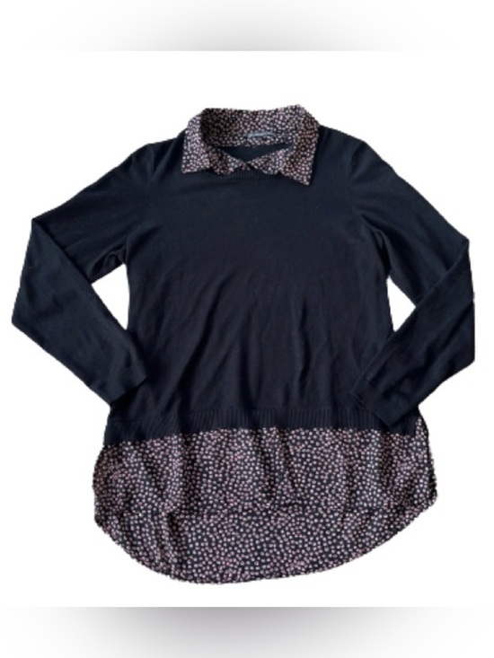 Adrianna Papell Tops - Black Layered-Look twofer Sweater-Blouse Combo Top